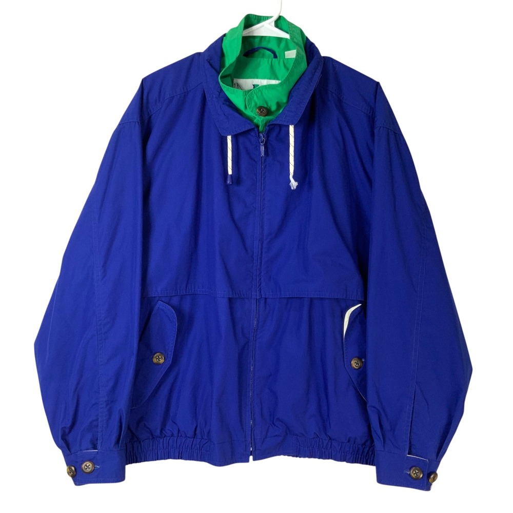 London Fog FOG Blue Windbreaker Jacket L Full Zip Mock Neck Long Sleeve Pockets
